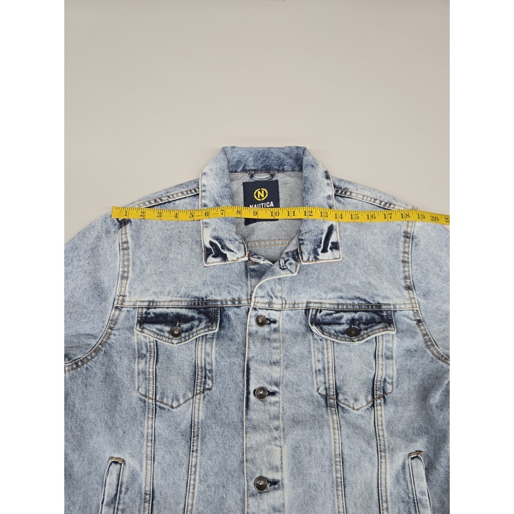 Nautica Jeans Co. Mens Denim Jacket Uptown Blue Wash Size Large Ribbed Knit Cuff - Picture 11 of 16